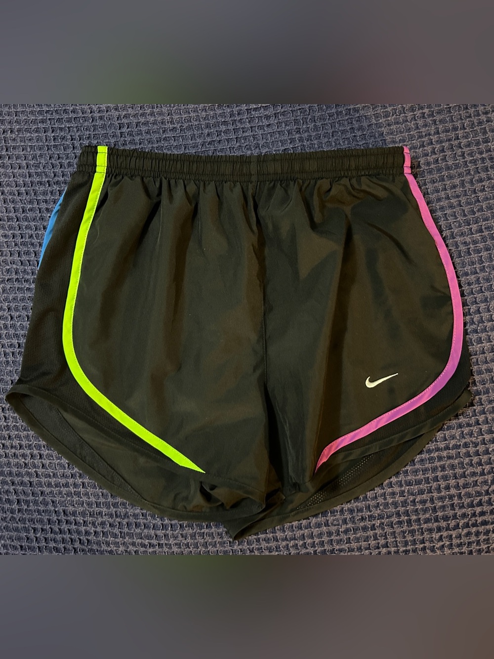 Nike Women’s Black Athletic Shorts Dri-Fit Green, Purple, Blue and Pink Trim